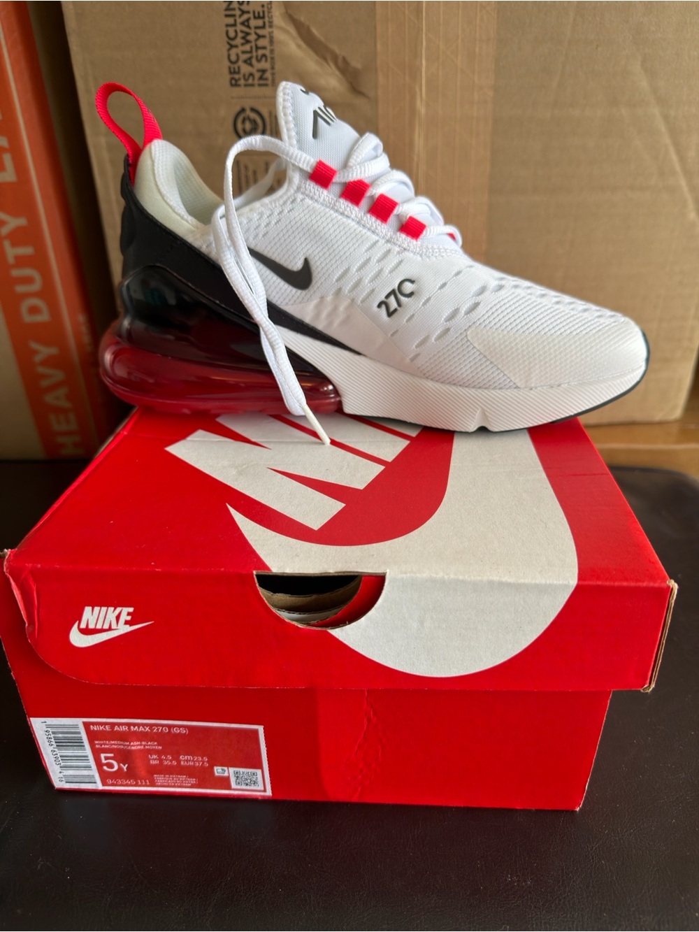 Nike Air Max 270 White/Black/Red Youth Sneaker